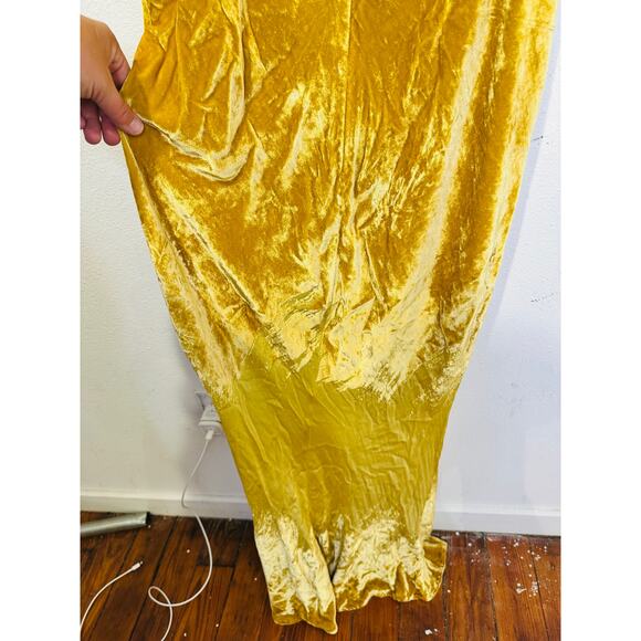 SALONI Gold Velvet High Neck Cinched Waist Cap Sleeves Fabienne Gown size US 8 - Picture 8 of 16